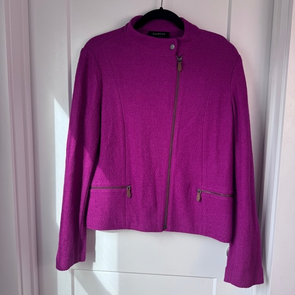 Talbots Jackets & Blazers - Talbots Magenta Wool Blend Asym Zip Moto Jacket Zipper Pockets Women 10